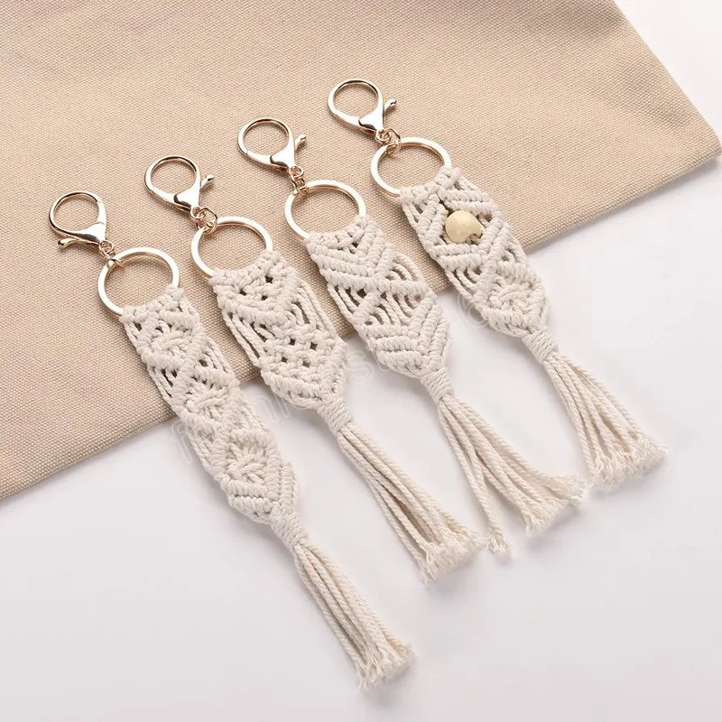 Fashion Woven Keychain Boho Handmade Cotton Rope Woven Tassel Keyrings Keychains Bag Car Key Pendant Accessories Decoration