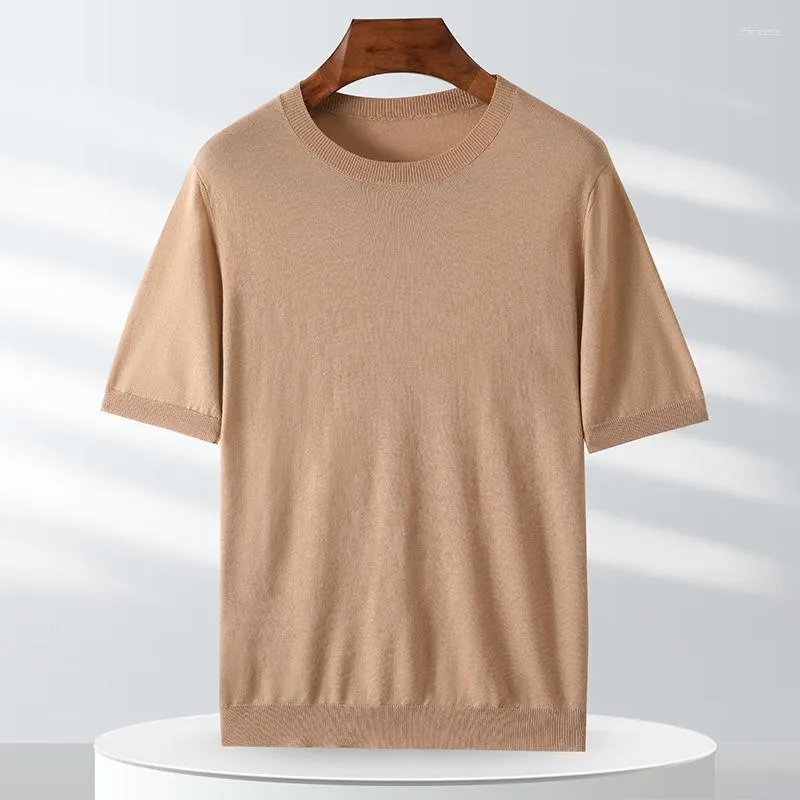 Men's T Shirts Summer Thin Cashmere Sweater 100 Pure Wool O-neck Worsted Business Short-sleeved T-shirt Comfortable Breathable Top