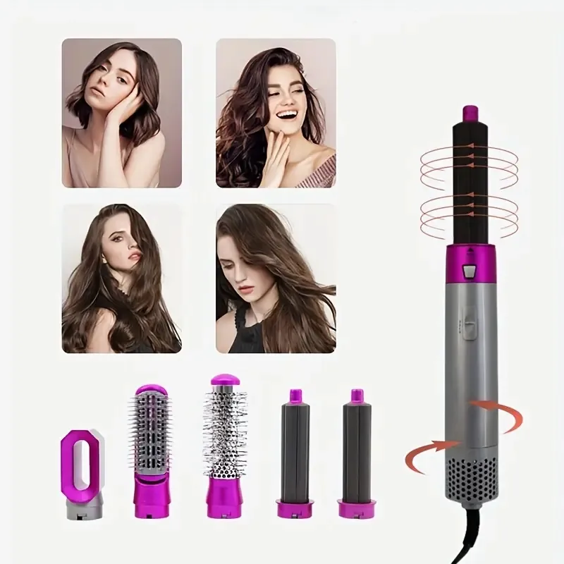 5-in-1 Dual-Use Hot Air Comb and Styling Hair Dryer - Automatic Curling and Straightening with Detachable Hairdressing Set