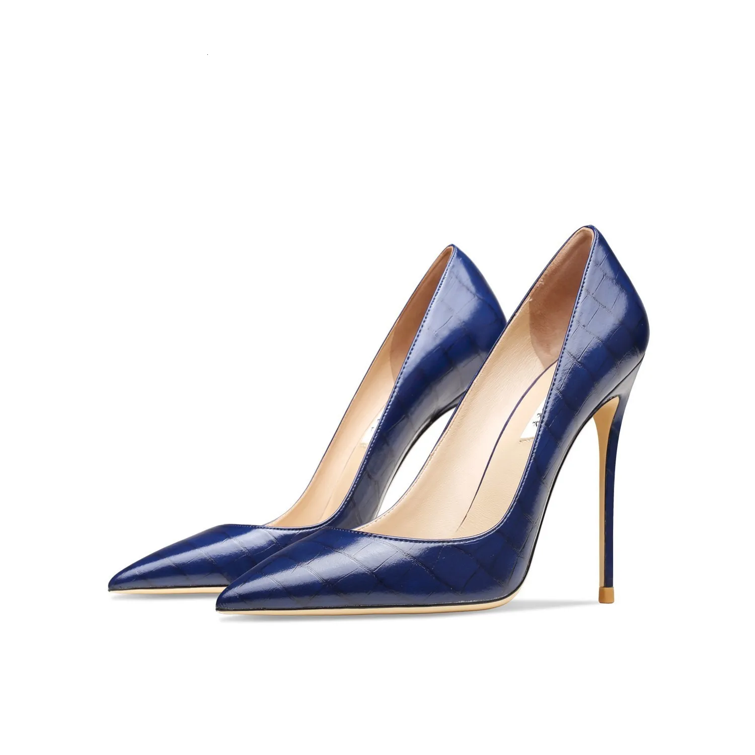 فستان حذاء أصلي نمط من الجلد الأزرق الكعوب العليا للسيدات 2023 أزياء مدببة مثير سيدات رقيقة مضخات أحذية واحدة 6 سم 8 سم 10 230809
