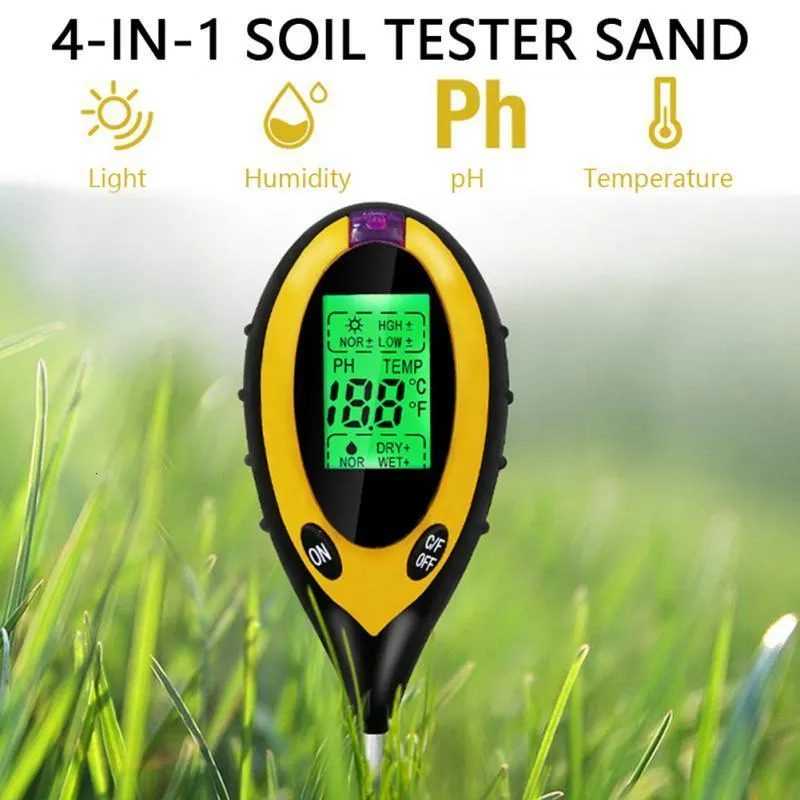 PH -mätare 4 i 1 digital jordtestare Jord PH Monitor Temperaturfuktmätare Jorddetektor Solljus Tester för trädgårdsväxter Farming 230809