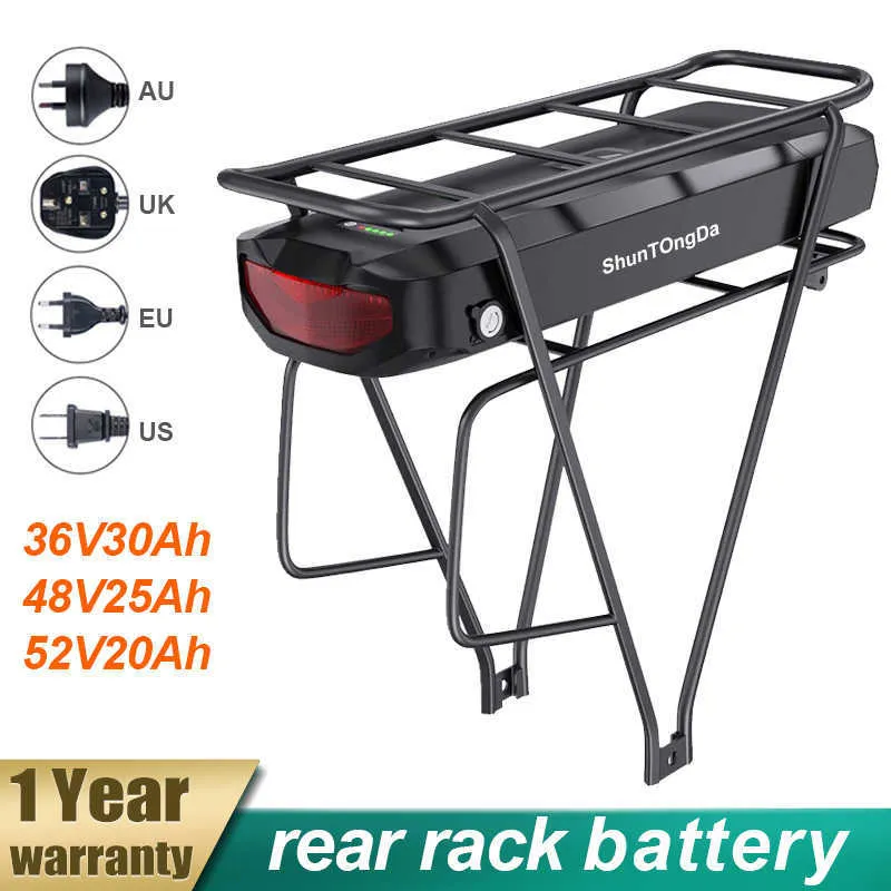 48V bakre rack batteripaket 25AH 52V 20AH EBIKE BATTERIES 36V 30AH 21700 CELLER MED 40A BMS 1500W kraftfull bakre rack BBS02 BBSHD