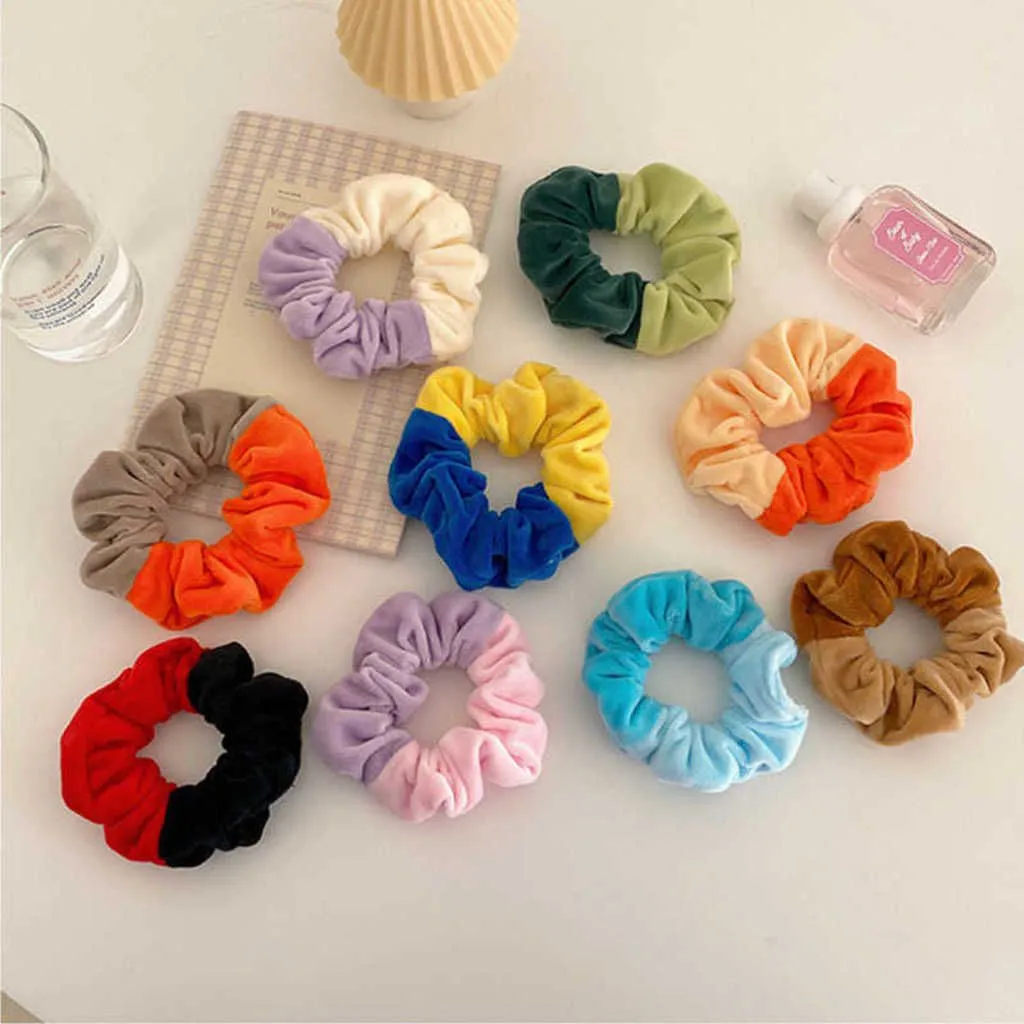 Candy Color SyTtarm Ring Sweet Girls Horsetail Hairbands Rope Headdress Ins Fashion Patchwork Plush Headrope Elastic Rope Loop ZZ