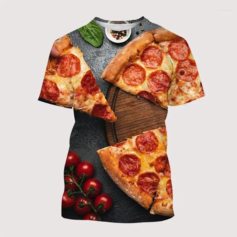 Herrar t shirts sommar roliga pizza t-shirts mat 3d tryck streetwear män kvinnor casual mode överdimensionerad skjorta haruku barn tees toppar