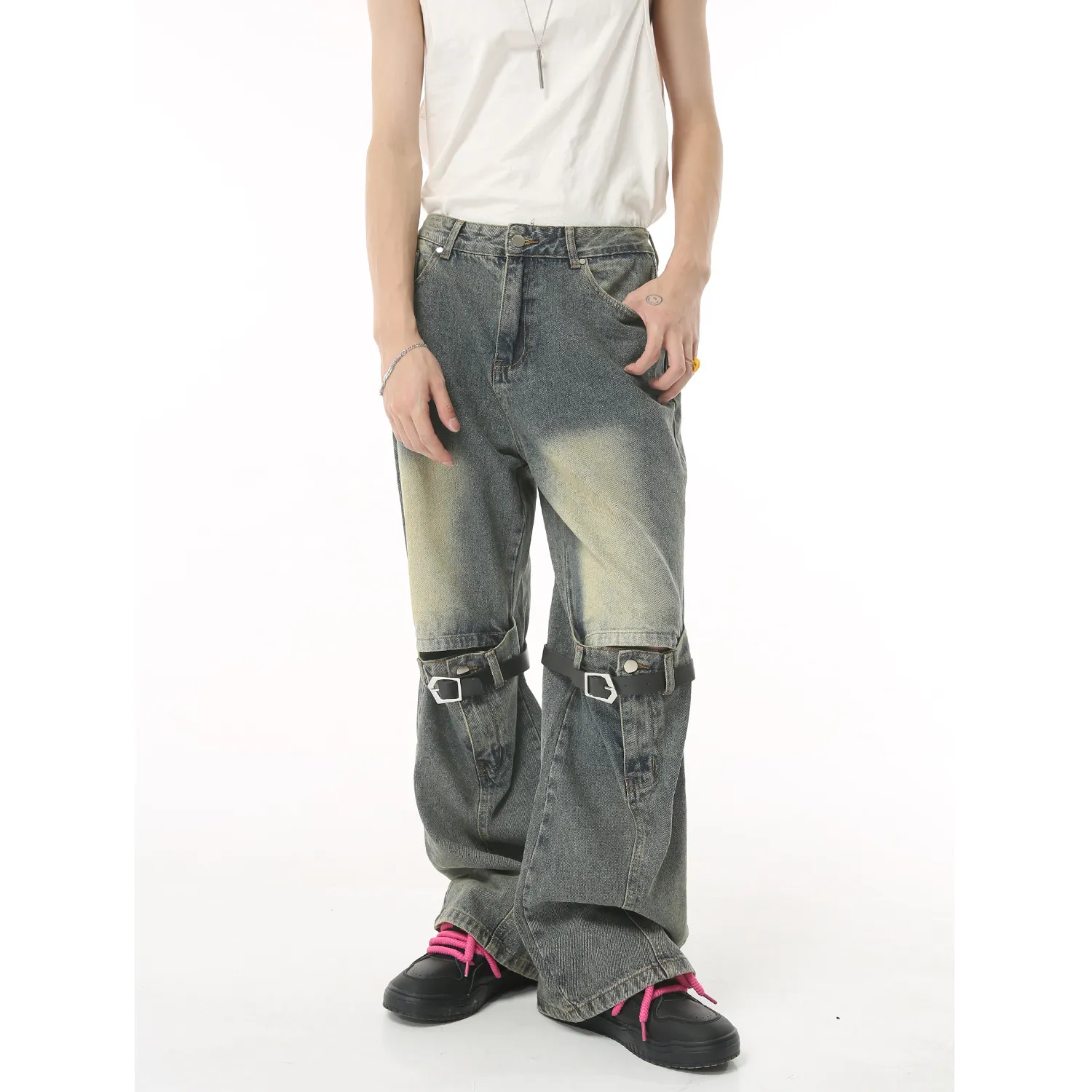 Summer Street Punk Biker Tutslar Vintage Denim Pantolon