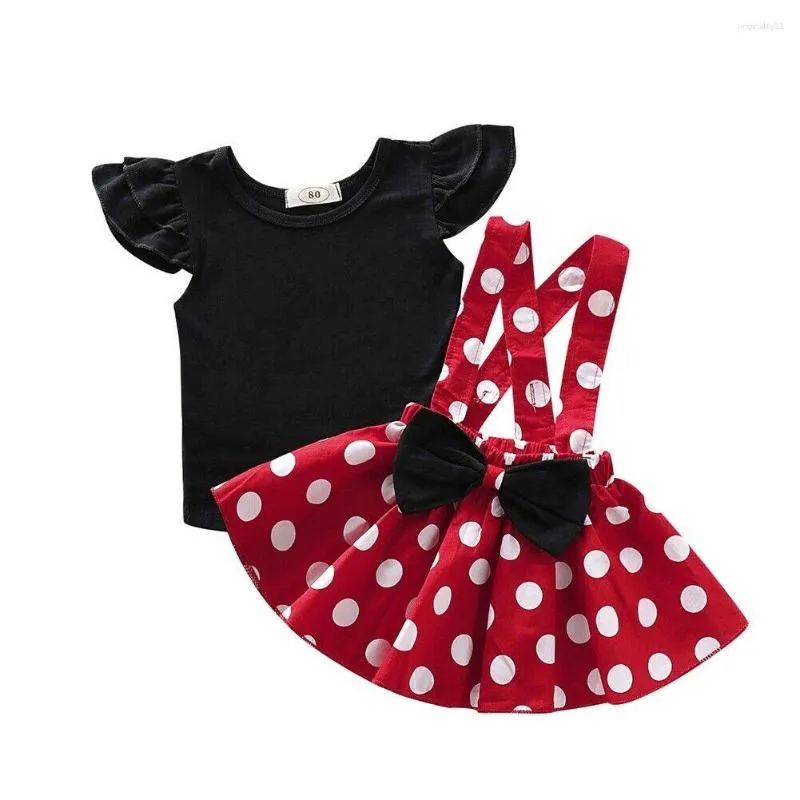 Kläder sätter 2st/set småbarn född baby kid flickor kläder set svarta t skjortor dot bow kjolar overall söta kostymer