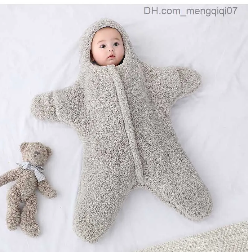 Pyjamas HappyTobias fluffiga och mjuka nyfödda baby sjöstjärna sovsäckar stjärnfiskförpackning filt säng kuvert ull baby sovväska s06 z230811