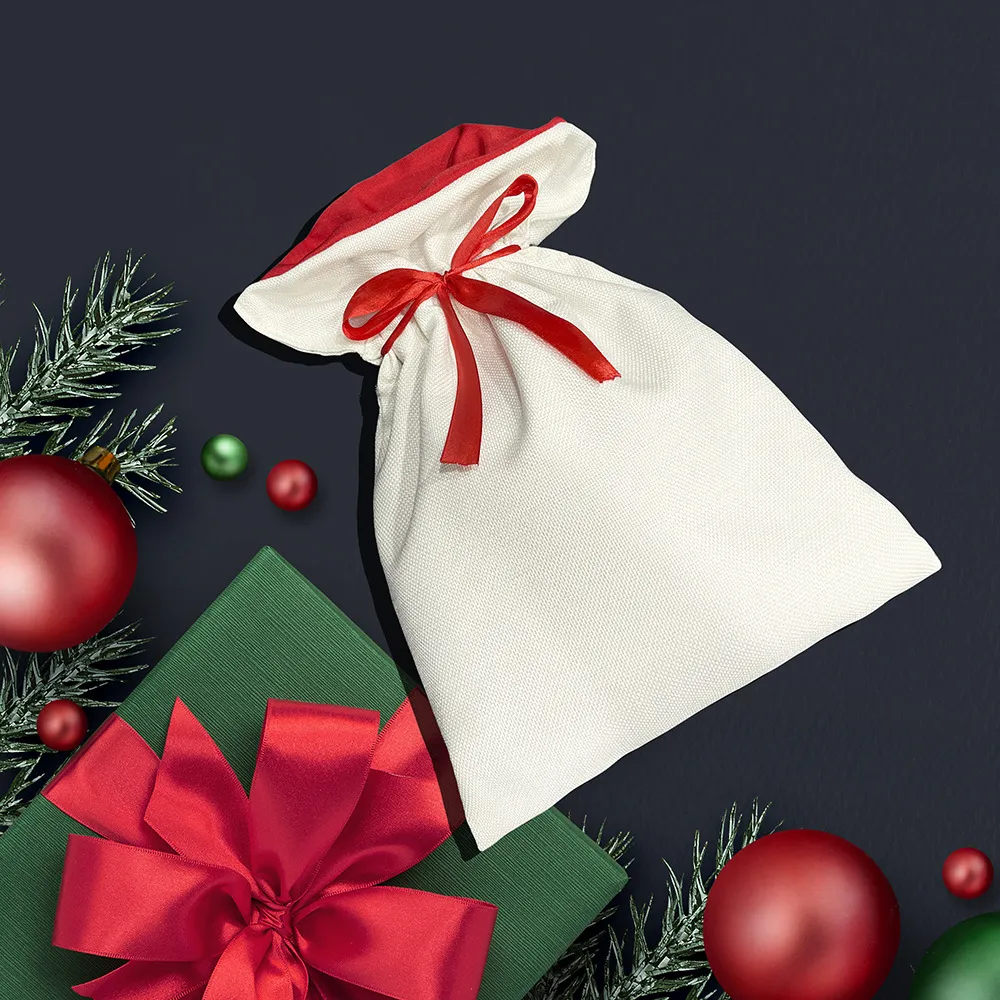 Sublimation Blank Santa Sacks DIY Personalized Red Ribbon Gift Bag Christmas Gift Bags Pocket Heat Transfer 2024 New year party supply