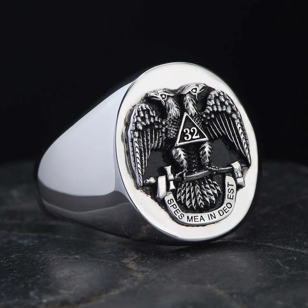 Band Rings Vintage Scottish Rite Doubleheaded Eagle Phoenix 32 grader Mason Freemasonry Masonic Sterling Silver Ring