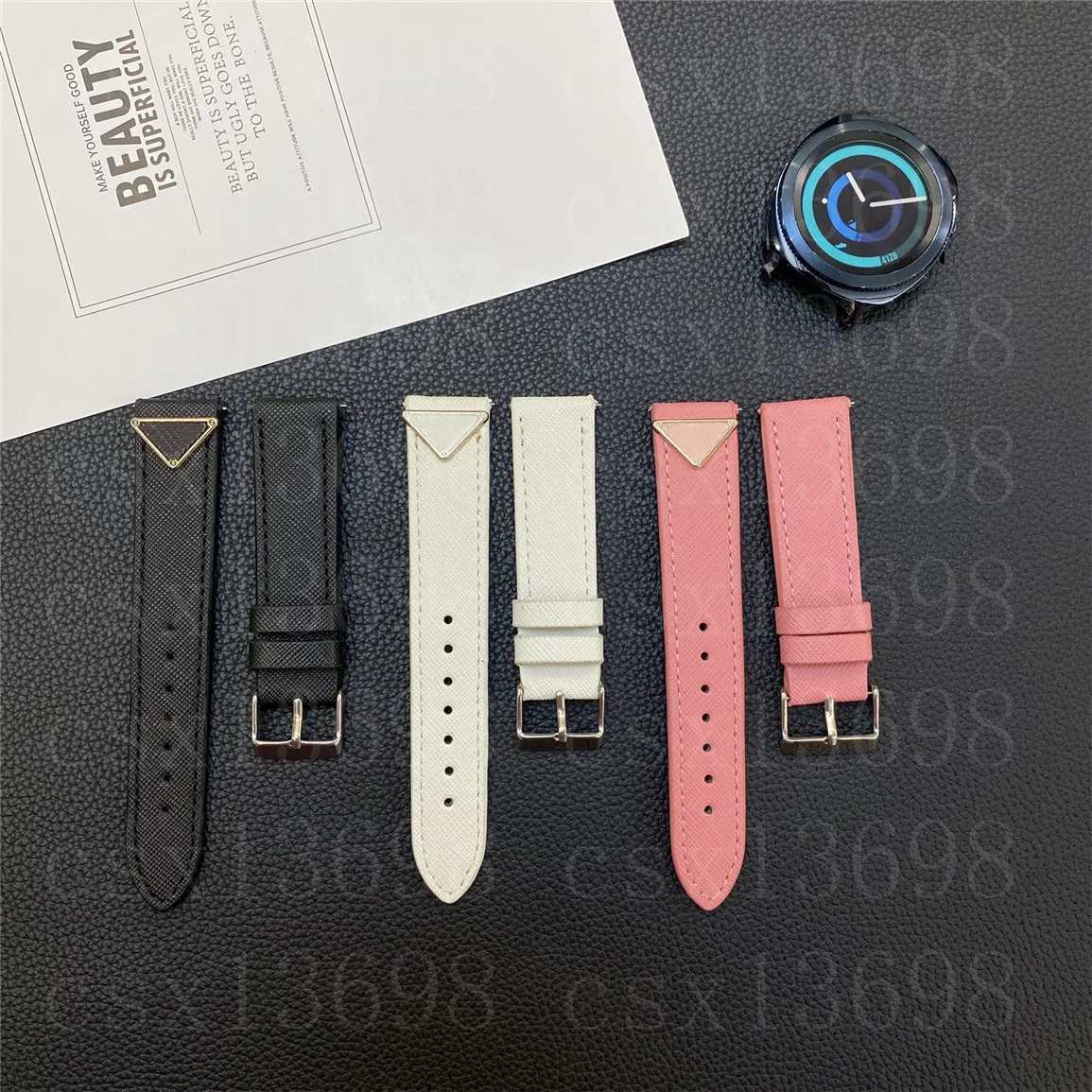 Pulseira de relógio de couro de 22 mm 20 mm para Samsung Galaxy Watch 5 4 bandas 42 mm 46 mm Active2 40 mm 44 mm 45 mm Gear S2 S3 pulseira de gravação em relevo pulseira inteligente de substituição