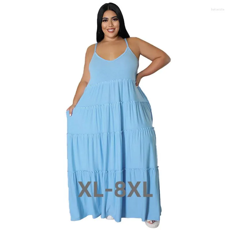 Plus Size Dresses 5xl For Woman Clothing Summer Wholesale Slip V Neck Loose Stretch Elegant Maxi Dres 3xl 4xl 6xl