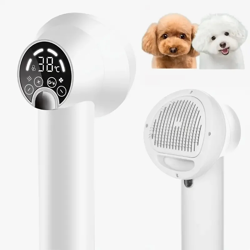 Pet Saç Kurutucu Fırçası, LED dokunmatik kontrol ayarlanabilir sıcaklık ve fan hızı, küçük ila orta orta köpeklerin ve kedilerin kurutulması ve tımarlanması için negatif iyon.