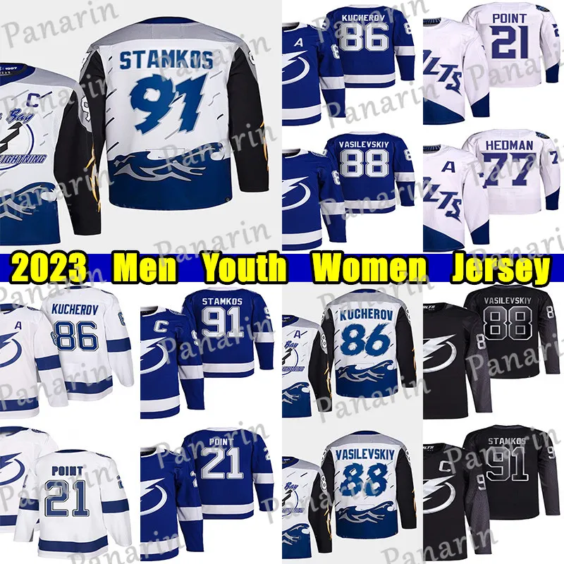 #91 Steven Stamkos Reverse Retro Hockey Jersey #86 Nikita Kucherov #88 Andrei Vasilevskiy Brayden Point Victor Hedman Sergachev Conor Sheary Anthony Cirelli Jerseys