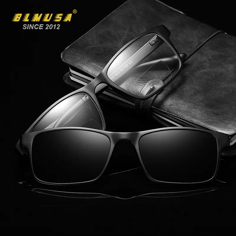 Reading Glasses BLMUSA 4 In 1 Magnet Clip Bifocal Reading Glasses Men Women Polarized Driving Glasses TR90 Optical Sunglasses Eyewear UV400 230809