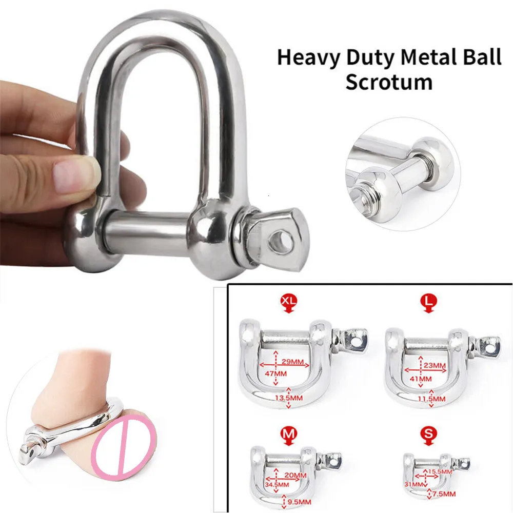 Cockrings 304 Straight D Shackle Short Stainless Steel Breaking D Rigging Shackle Hooks Male Chastity Ring Scrotum Lock Pendant Delay Ring 230810