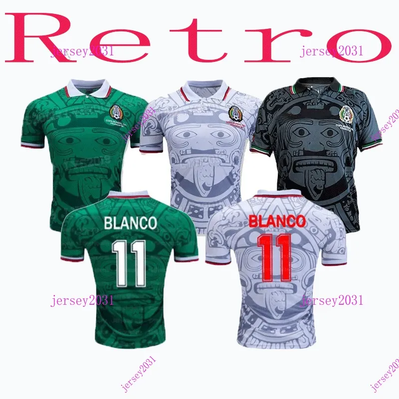 1998 Retro Edition Mexico Soccer Jersey 1998 Кубок чемпионата мира по футболу в Мексика Дом Голубая футбольная рубашка в гостях белая футбольная форма с короткими рукавами.