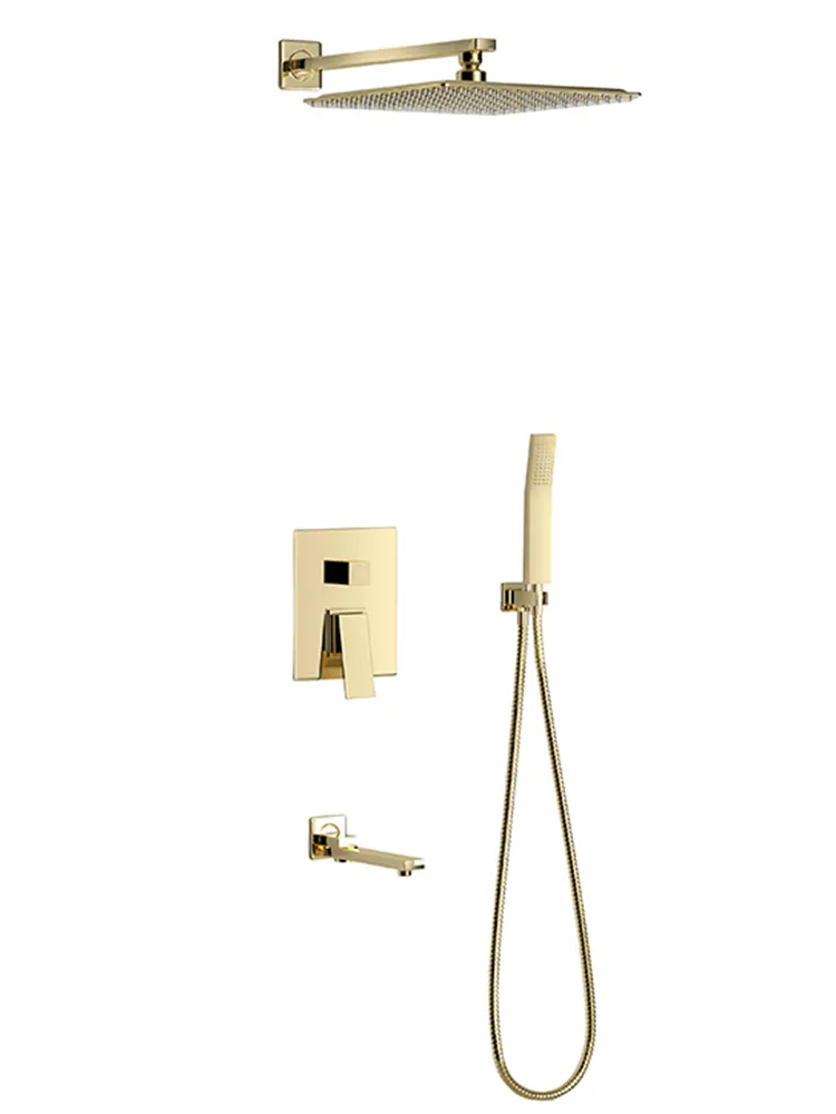 Gold Wall Mounted Rainfall Shower System With In Wall Gold Shower Tub