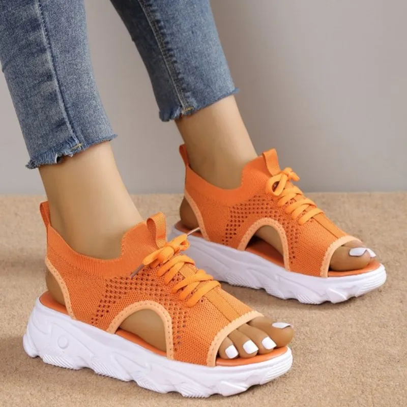 Sandaler Sandal Women Summer Casual Platform Shoes Thick-Soled Lace-Up Sandalias Open Toe Beach Shoes For Women Zapatos Mujer 230811