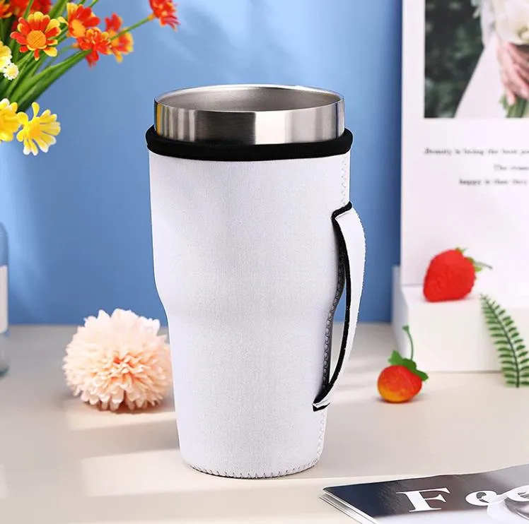 Reusable Handles Ice Coffee Cup Sleeve Neoprene Insulated Sleeves Cups Holder With Handles For 30oz -32oz Tumbler Water Bottle Mug Cover Case Pouch SN4435