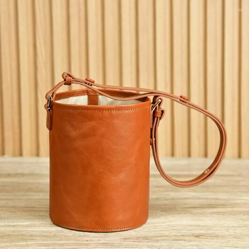 Evening Bags Head Layer Vintage Vegetable Tanned Cowhide Bucket Bag Leather Shoulder Crossbody For Women Tote