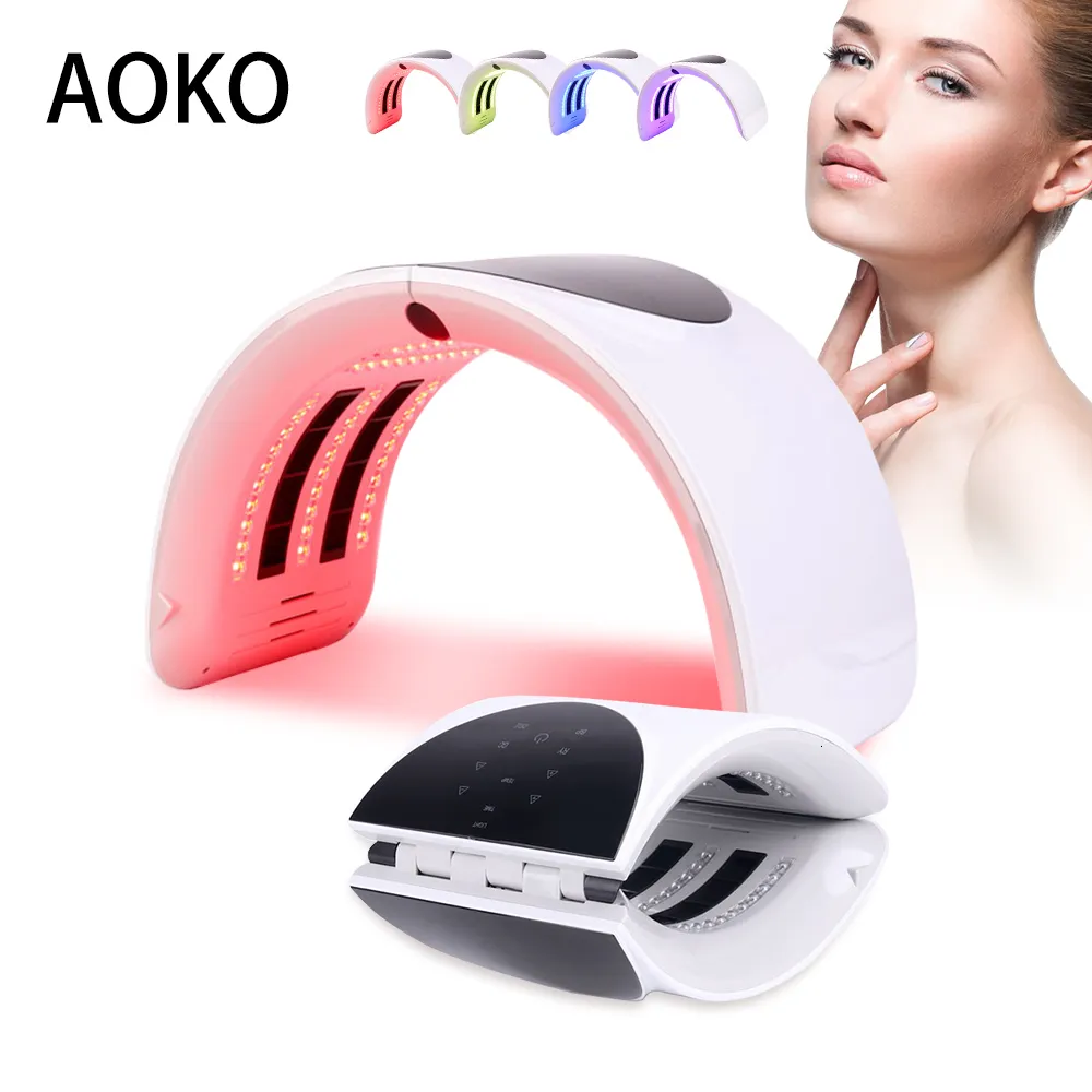 Face Massager AOKO Foldable Heating 7 Color PDT LED Mask Pon Therapy Beauty Device Skin Rejuvenation Anti Wrinkle Care Tool 230811