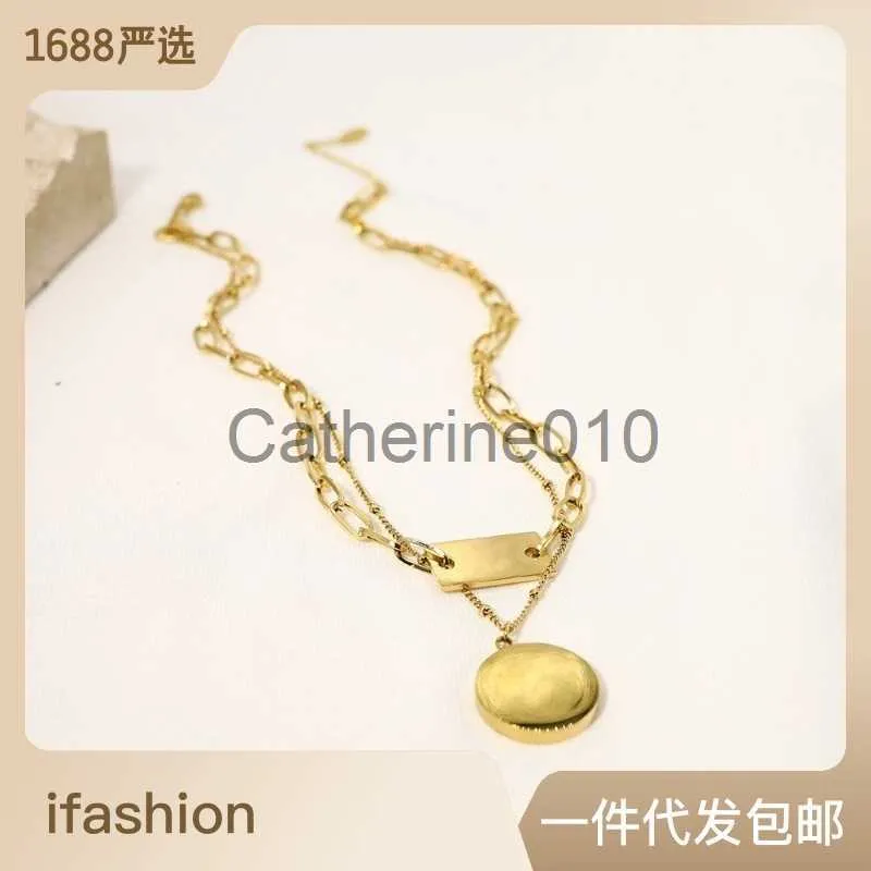 Pendant Necklaces INS Style Versatile 18K Gold Stainless Steel Double Layer Layered Necklace Jewelry Colorless Women's Necklace J230811