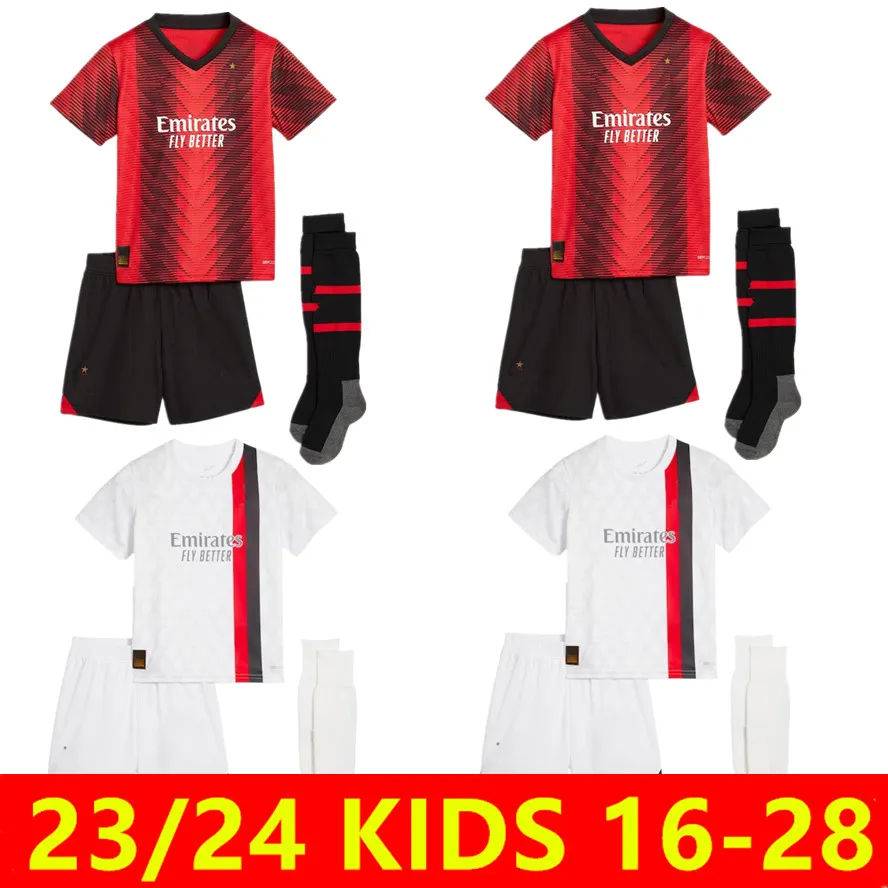 Kits de football pour enfants 2023 2024 Survêtements GIROUD IBRAHIMOVIC KESSIE AC Maillots de football TONALI REBIC THEO BRAHIM R.LEAO FLORENZI Milans Uniforme Kit de football pour enfants