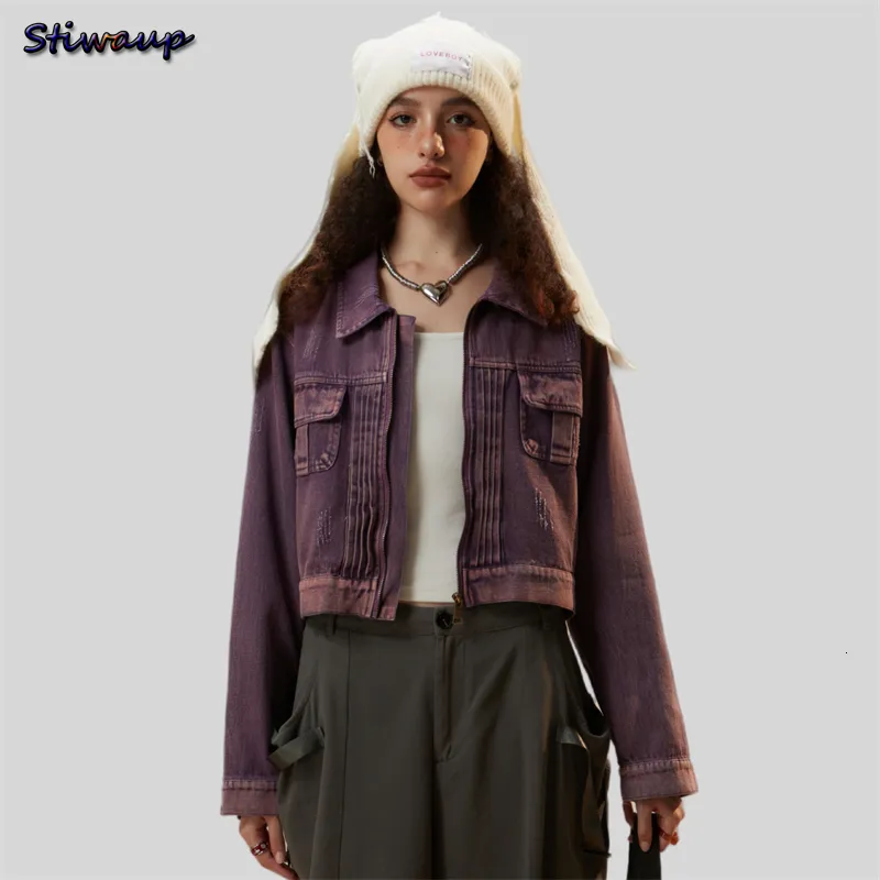 Herrjacka Bomber Jacket -mode med fickor Autumn Jackets Coat Women 2023 Vintage Long Sleeve Casual in Outerwears Chic Tops 230810