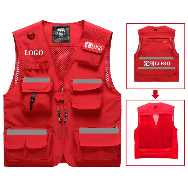 Mäns västar storlek S-7XL Safety Vest Tooling Vest Emergency Management Rescue Multi-Pocket Communication Reflective Staff Custom Printing 230810