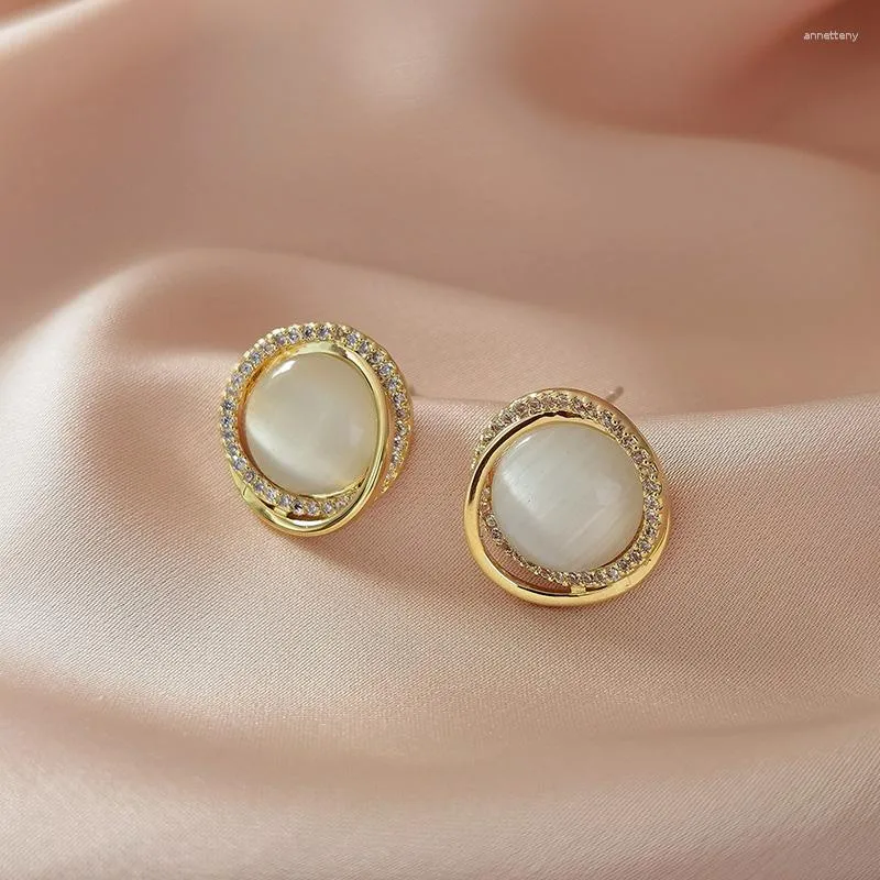 Stud Earrings Lateefah Round Zircon Opal Earring Fashion Gold Color For Lover Girlfriend Gifts