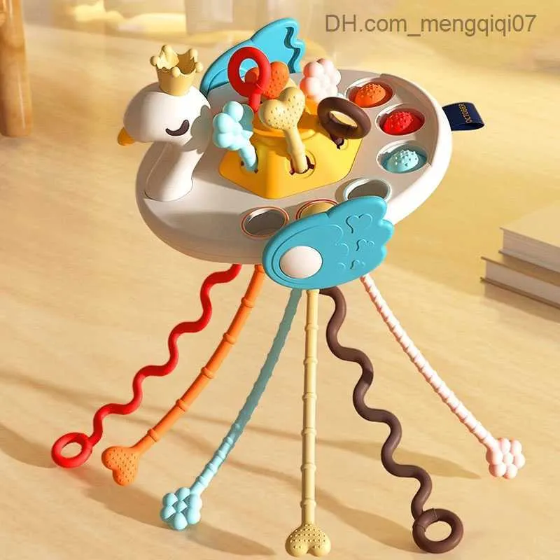 Trek speelgoed 5-in-1 Montessori String Development Baby Toy Cute Elephant Silicone Tanden speelgoed Baby Sensor Toy 1 2 3 jaar Z230814