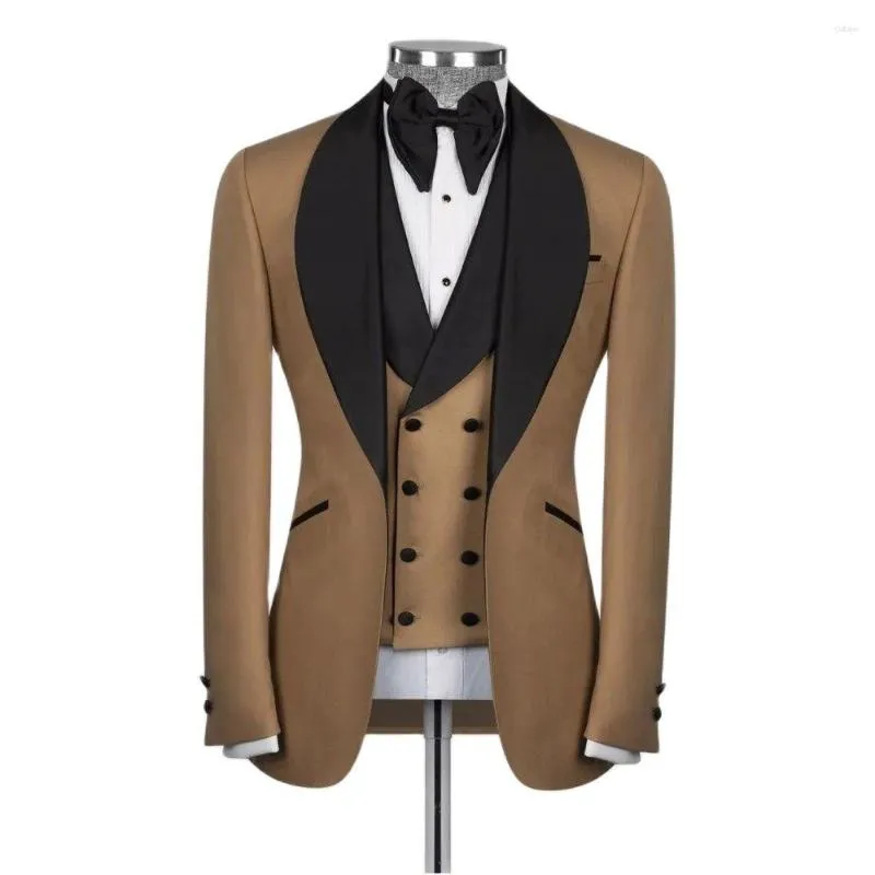 Herenpakken elegant voor mannen zwarte sjaal rapel bruiloft bruidegom prom formal slanke gemonteerde mannelijke blazer sets 3 stuks jas pant vest