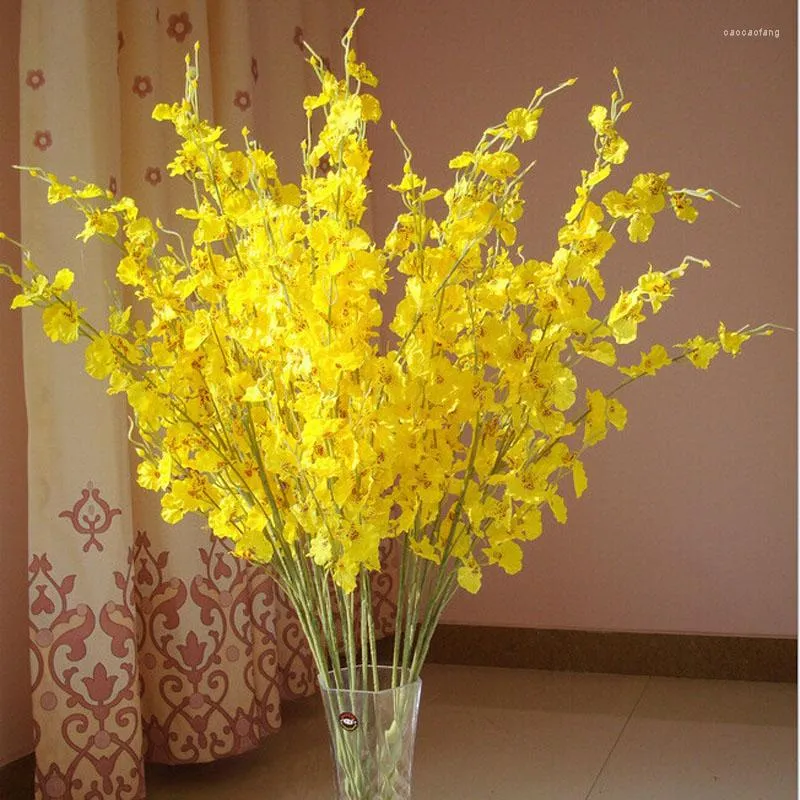 Fleurs décoratives 1pc 5 branches en soie 98cm dansant lady orchidée décorations artificielles pour la fête de mariage