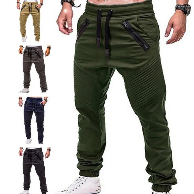 Jeans masculin chic cordon de cordon réglable pantalon à la cheville attachée des hommes rayures stripes à glissière Poches pantalon de sport pour les activités de plein air