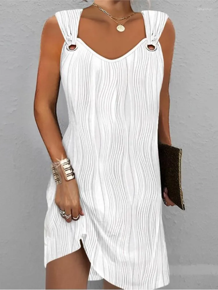 Casual Dresses Summer Vest For Women 2023 Fashion Sleeveless Textured V-Neck Plain Daily Holiday Party White Dress