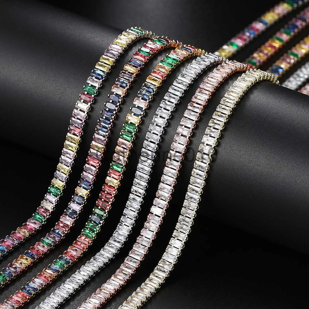 Pendant Necklaces Hiphop Colorful Zircon Tennis Neckchain for Men and Women 2.5 * 5mm Rectangular Full Diamond Necklace Hot Selling J230811
