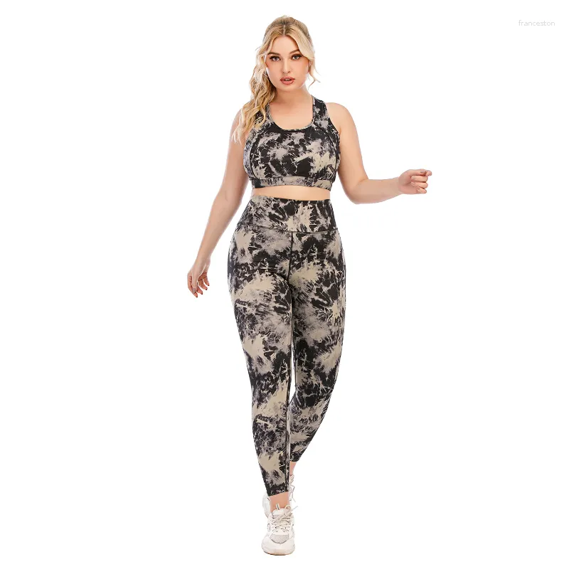 Active Set Women's Yoga Set 2st Plus Size S-3XL Workout slitage Bekväm andningsbar polyester tätt kamouflagessportbh.