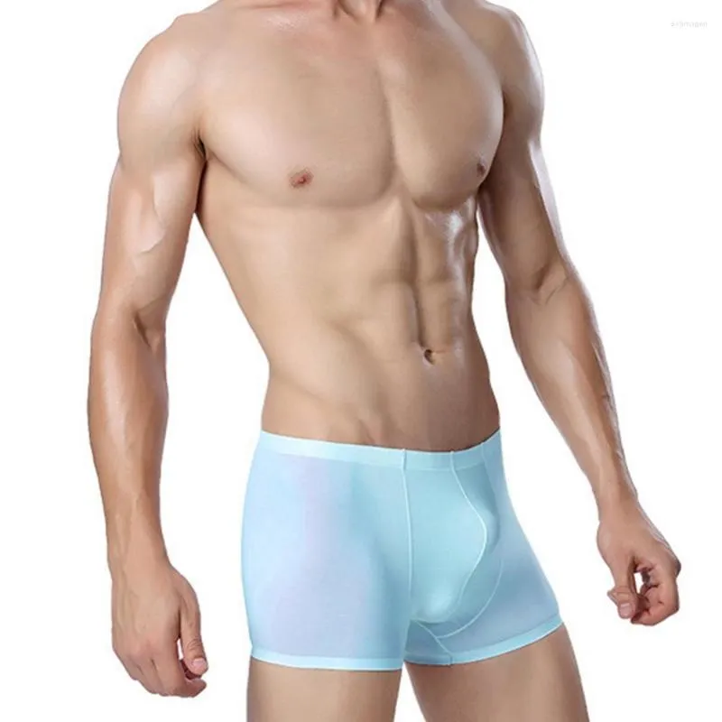 Underpants Ice Silk Breathable Men Boxers Solid Color Thin Seamless Bulge Pouch Briefs Underwear Shorts Men's Panties