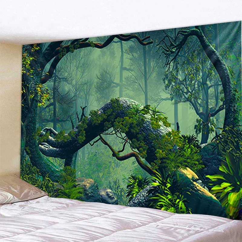 Tapestries Customizable Blanket Curtain Hanging Home Bedroom Living Room Decor Foggy Forest Plants Wall Hanging Tapestry Art Decoration