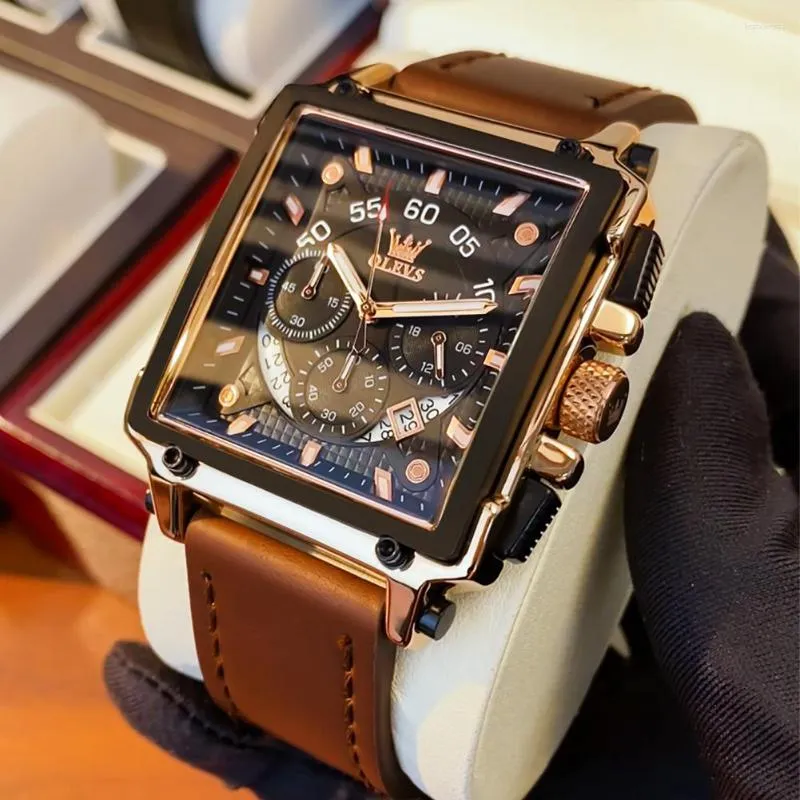 Armbanduhr Square Screen Luxus Armband Watch Männer Original Marken wasserdichte Lederstreifen Luminous Display Casual Business Fashion