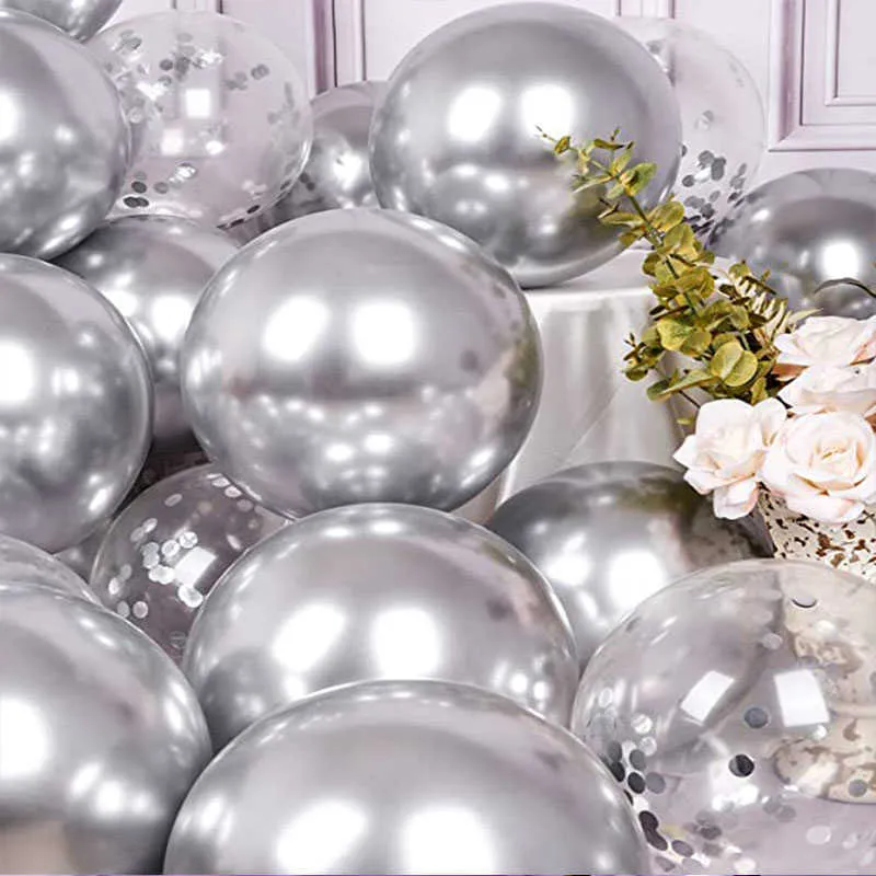 Ballons en métal avec confettis noirs, 20 pièces, décorations pour joyeux anniversaire, fournitures pour fête prénatale pour adultes et enfants, mariage