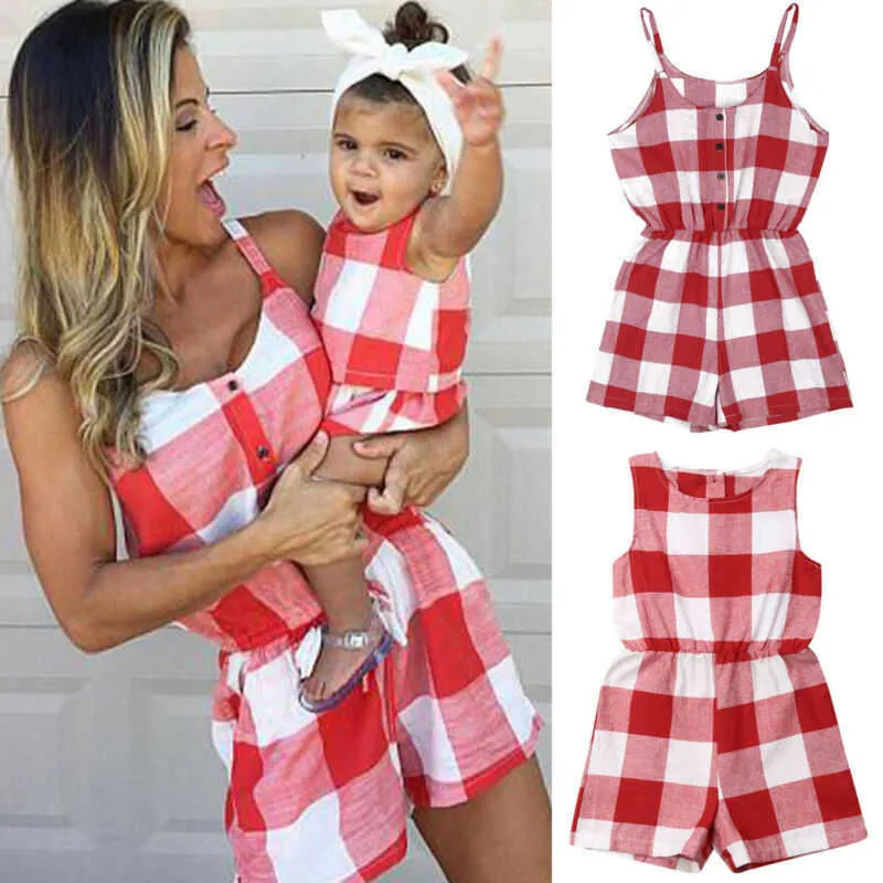 Familjmatchande kläder Mother Daughter Family Matchande kläder Kläder Plaid Förälder-Child Dress Baby Girls Mom Romper Fashion Summer Women Kids Come