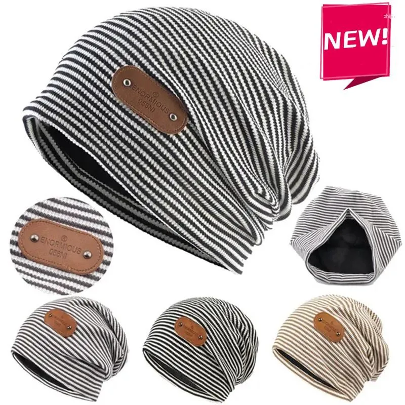 Basker 1pc kvinnor randiga tunna slouchy beanie hattar sträcka hösten mössor skalle cap kemo sömnhatt hip hop caps