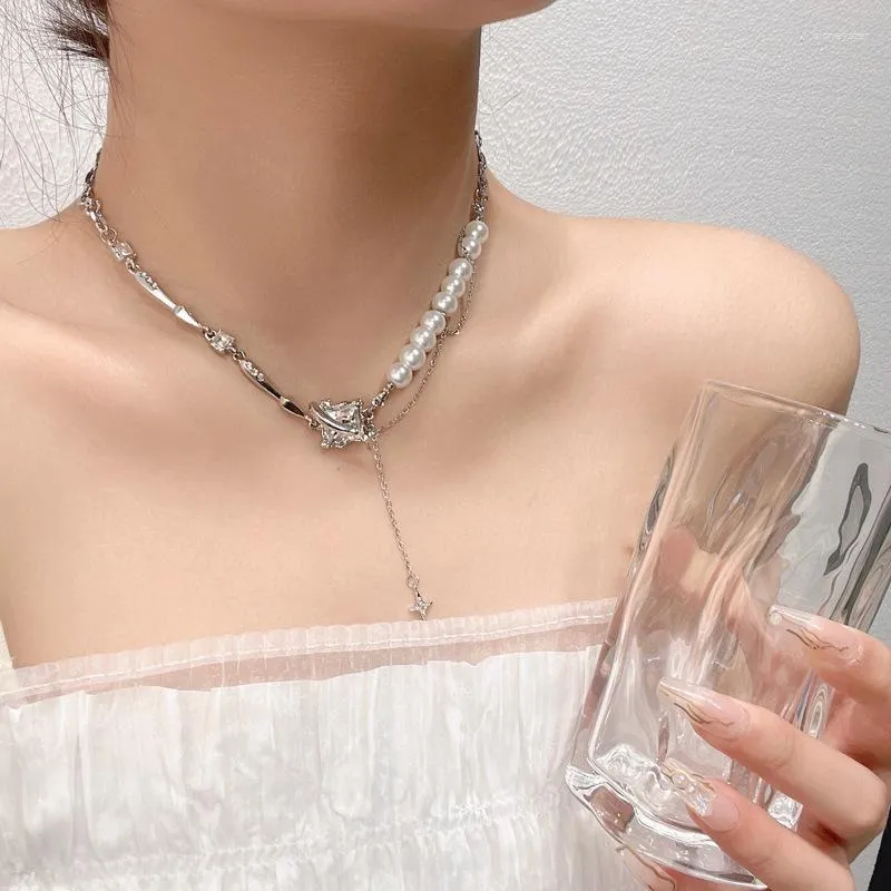 Цепи легкие роскошные цирконы панели жемчужные ожерелье для женской моды личность ключица Цепочка темперамента из нержавеющей стали украшения