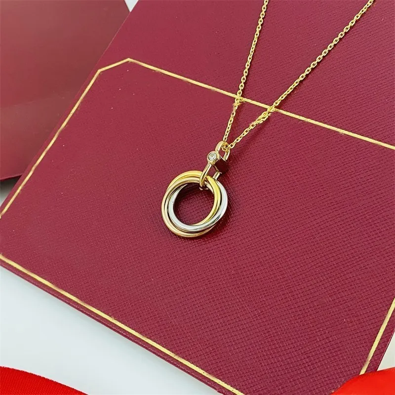 Pendant necklace Women's Classic titanium steel gold silver three circle letters girlfriend wedding diamonds Luxury designer jewelry not fade