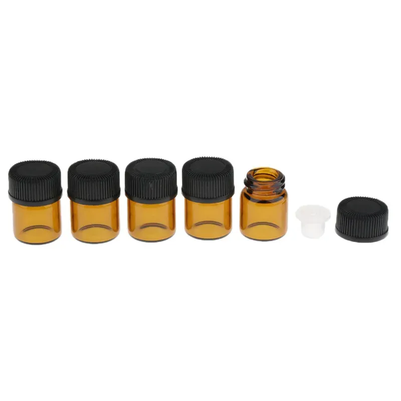100 Packs Small EOil Bottle Perfume Bottle Amber Glass Vials with Plug and Caps Retail Box