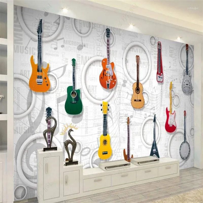 Обои гитары музыкальное оборудование Ktv Bar Custom Роспись домашний декор обои 3D Стереостенная бумага Промышленная самоклеивание