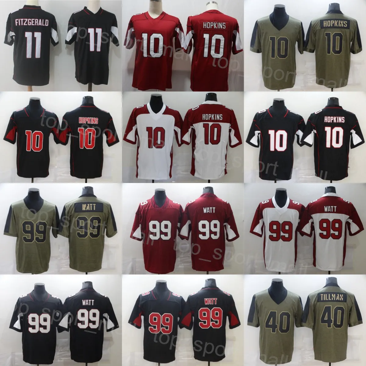 Maglia da calcio da uomo 99 JJ Watt 40 Pat Tillman 10 Deandre Hopkins Ed Salute to Service Army Green Nero Rosso Bianco per gli appassionati di sport Traspirante