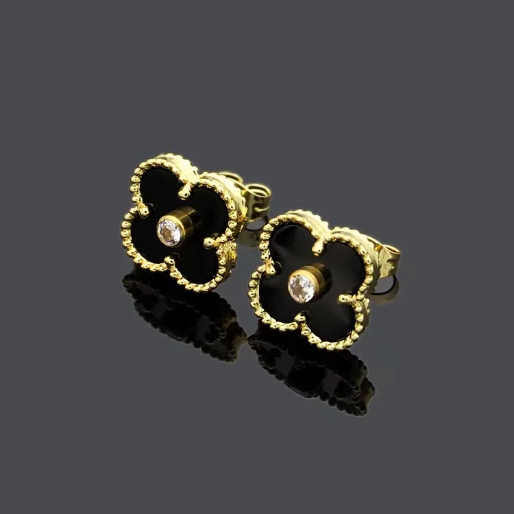 Złote czarne kobiety luksusowe designerskie stadniny logo drukowane pojedyncze diamentowe zaręczyny para luksusowe kolczyki hurtowe