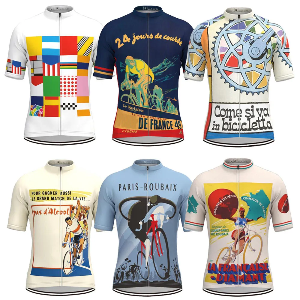 Chemises cyclables Tops Retro Men Cycling Jersey Summer Summer Sleeve Bike Bikey Breathable Rapht Dry Triathlon Cyling Clothing Mtb peut personnaliser 230811